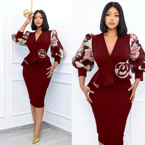 MD Elegant Office Lady Dresses African Bodycon Dashiki Robe Women Business Clothes 2021 Spring Summer Outfit Party Vestido