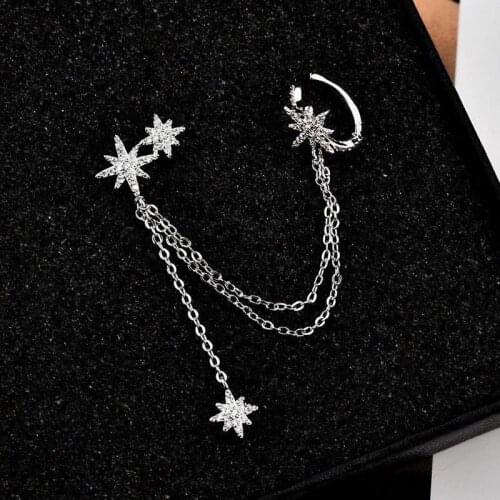 Fashion Elegant Temperament Cubic Zircon Eight Stars Silver Color Chain Ear Clip Earrings For Women Girls Jewelry Gifts Party