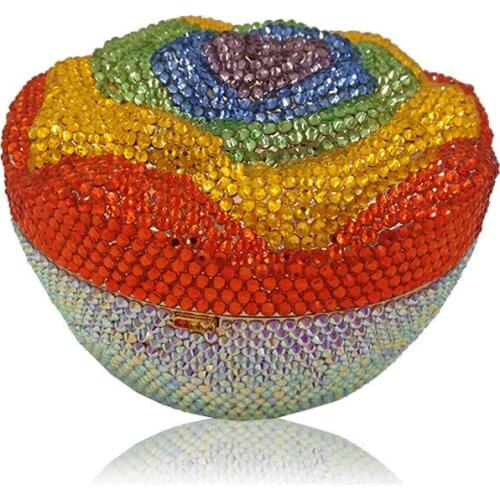 Fashion Floral Cupcake Wedding High-Grade Dinner Crystal Clutch Wallet Red Cake Evening Purse Diamond Party Crossbody Handbag