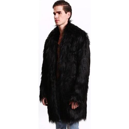 Square Collar Faux Fur Jacket Mens Coat Mens Wool-like Fabric Fur Coat Autumn And Winter Clothes Long Trench Coat