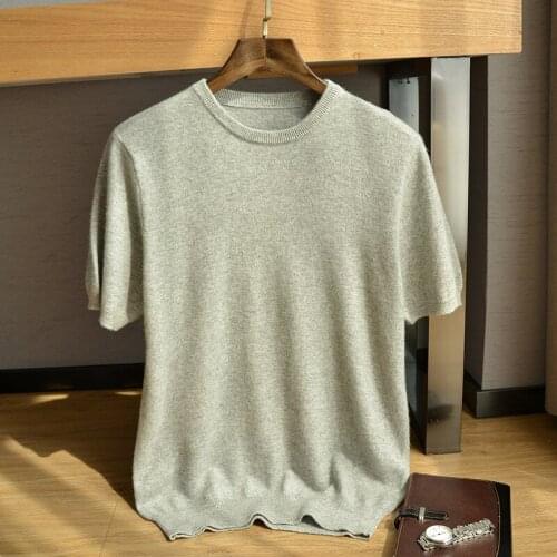 Mens Cashmere Sweater Round Neck Thin Short-sleeved Spring Autumn Winter T-shirt Sweater Half-sleeved Shirt