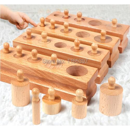Free ship Set of 4pc children Wooden Montessori cylinder socket match toys early development sensorial Educational material