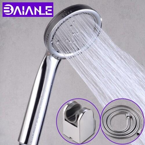 Rainfall Shower Head Water Saving Chrome High Pressure Round Handheld Shower Head Set Holder Hose Bathroom Spray Nozzle Head