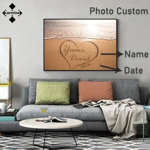 Custom Wall Art Beach Scenery Canvas Painting Name Customized Poster Anniversary Gift for Lover Wedding Decor Living Room Decor