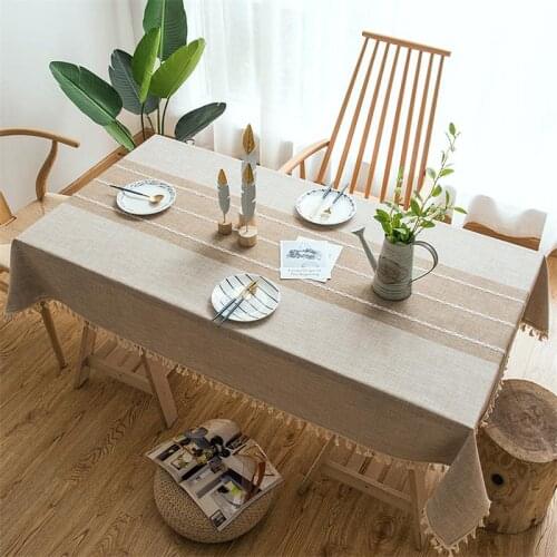 New Linen Cotton Tassel Tablecloth Wedding Party Rectangular Lace Edge Dust Proof Cover Tea Table Cloth Kitchen Home Decorative