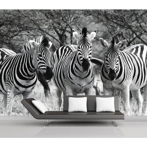 New 8D Large Mural Black White Zebra Wall art 3d Mural Wallpaper 3D Wall Mural Wall paper for Living Room TV Background Decor