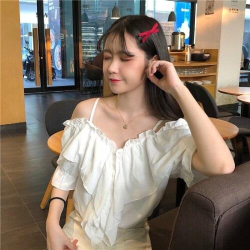 OIONINOS Womens Neon Ruffle Slash Neck Off Shoulder Lantern Sleeve Chiffon Blouse V Neck Loose Lantern Sleeve Chiffon Blouse