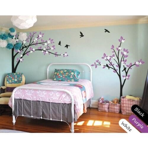 Parted Bbay Nursery Trees Art Wall Sticker Huge Tree Pattern With Flying Birds Sweet Art Designed Wall Decals Vinyl Mural Wm-583