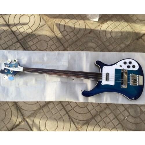 Rickenback 4003 4 strings fretless bass guitar transparent blue finish Ricken 4003 fireglo fretless bass