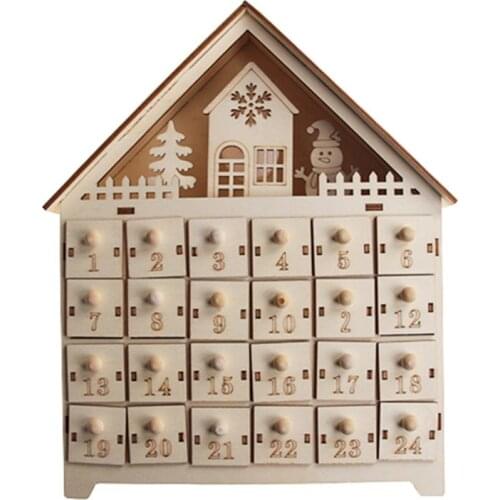 Christmas Snowman Snowflake Wooden Advent Calendar Countdown Decoration 24 Drawers with LED Light Ornament