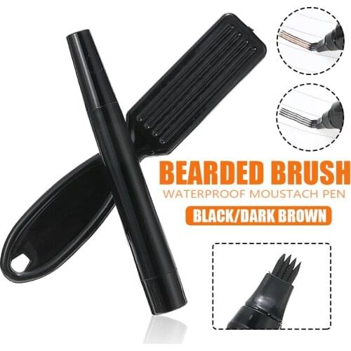 1PC Four Fork Tip Beard Pen Filler Hair Grower Long Last Moustache Brush Beard Shape Regrowth Enhancer Black/Dark Brown