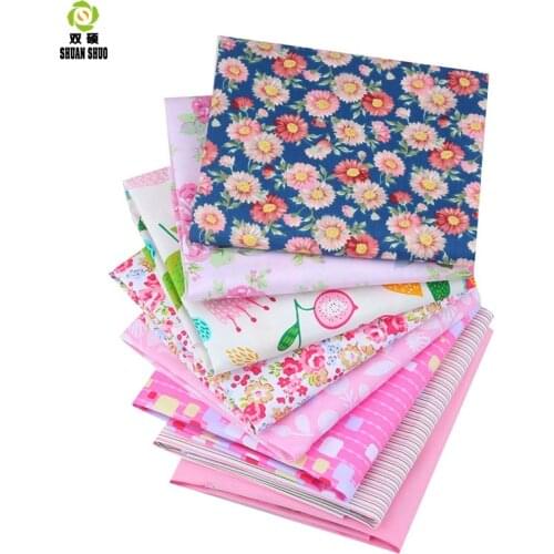 Shuanshuo Pink Floral Cotton Fabric Tissue Cloth Of Handmade DIY Quilting Sewing Baby&Children Sheets Dress 40*50cm 8pcs/lot