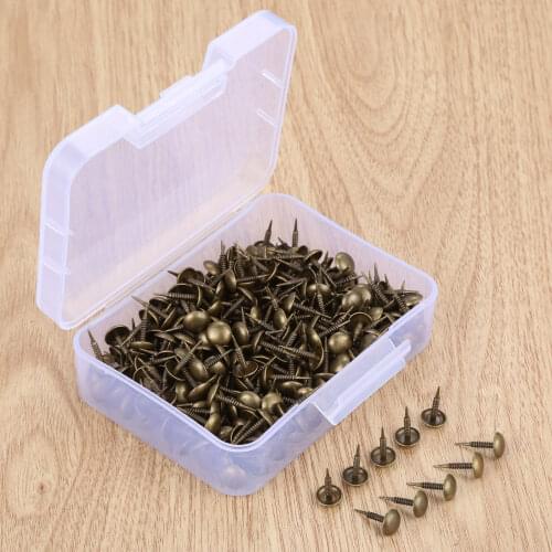 300pcs/1box Upholstery Nails Iron screw Studs Vintage Pins Thread Tacks Antique Bronze 8*15mm Sofa Jewelry Case Doornail Box