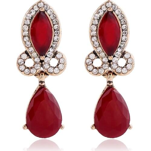 Vintage Jewelry Charms Red Stone Pendant Statement Drop Earring for Women Shiny Color Bohemian Dangle Long Earrings