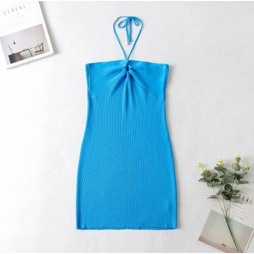 2021 Summer Fashion Bag Hip Temperament Repair Height Waist Chest Cross Off The Shoulder Solid-colored Backless Dress DLQZ1623