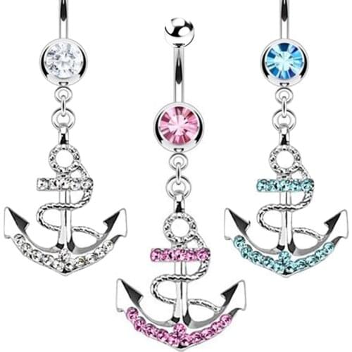 1PC Crystal Anchor Piercing Navel Belly Bars Button Ring Rhinestone Body Jewelry Piercing Ombligo Ring Earring In Navel Women