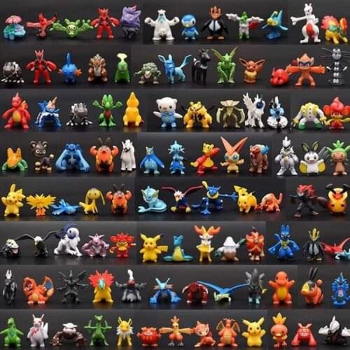 144pcs/set Mini Pokemon Anime Figures Multi style Random PokéMon Eevee Komala Pikachu Dolls Model Toys Collectible For Kids Gi