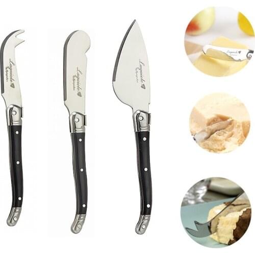 3pcs Laguiole Style Cheese Butter Spreader 5.9'' 15.9cm Black Plastic Handle Jam Knife Scraper Restaurant Bar Slicer Cutter Tool