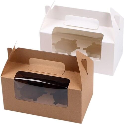 500pcs/lot Wholesale Kraft paper Cake Box with handle,brown cup cake box with Window,wedding paper cardboard cake box 4 colors