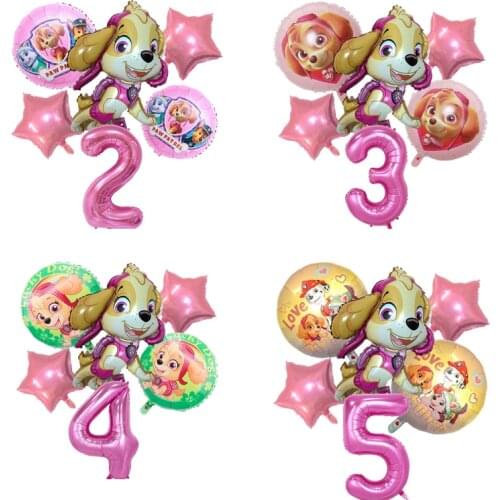 6Pcs Paw Patrol balloon Birthday Party Decoration Balloons Dog Paws Pink Number Foil Balloon Baby Shower Party Decor Supplies