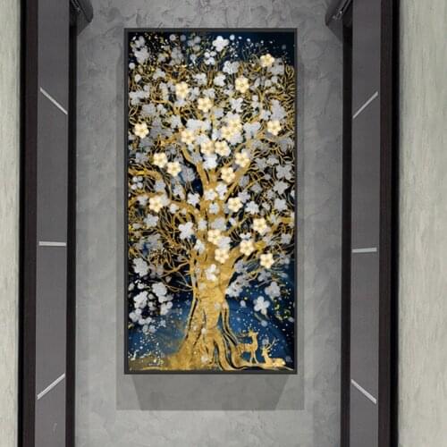 Abstract Golden Trees Flowers canvas Painting Rich Tree Landscape Posters and prints wall art picture for living Room home Decor