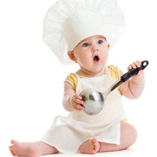 Children´s Chef Cap and Apron Suit Lace-up Kitchen Apron Cake Maker´s Hat for Baby Photographing and Cosplay