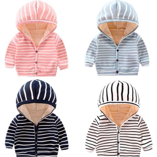 Childrens Sweater Hooded Cardigan Warm Baby Coat Baby Stripe Childrens Coat Baby Fashion Printed Coat Childrens Warm Coat