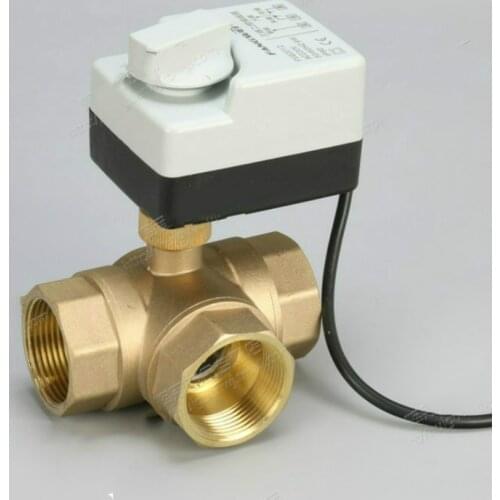 3 way AC220V DN15(G1/2") to DN40(G1-1/2") 3 wires brass motorized ball valve/electric actuator motor with manual switch function