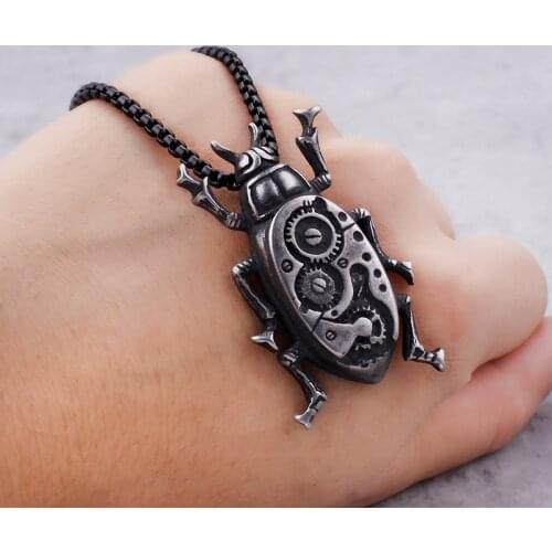 European and American Punk Mechanical Gear Pendant Vintage Insect Stainless Steel