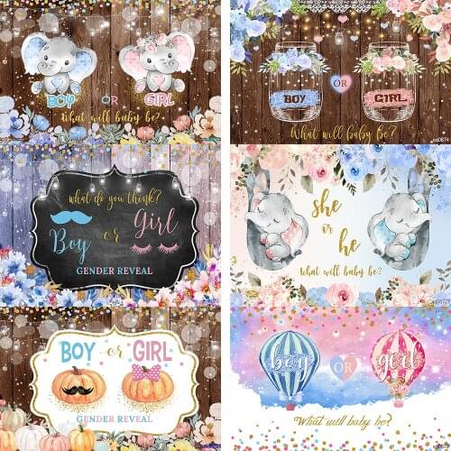 Royal Celebration Gender Reveal Backdrop Prince or Princess Wood Elephant Baby Shower Photo Background Boy or Girl Banner