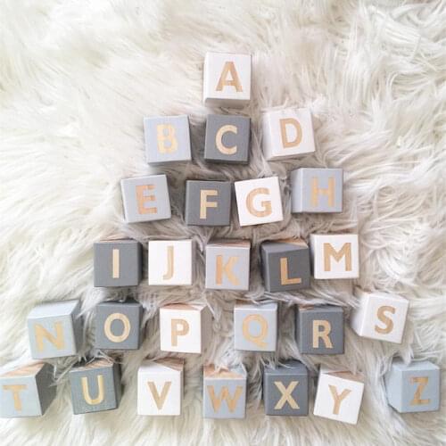 INS Nordic Wooden Alphabet Letters Cubes Wood English ABC Block Kids Learning Toys DIY Baby Name Birthday Gift Decor Photo Props