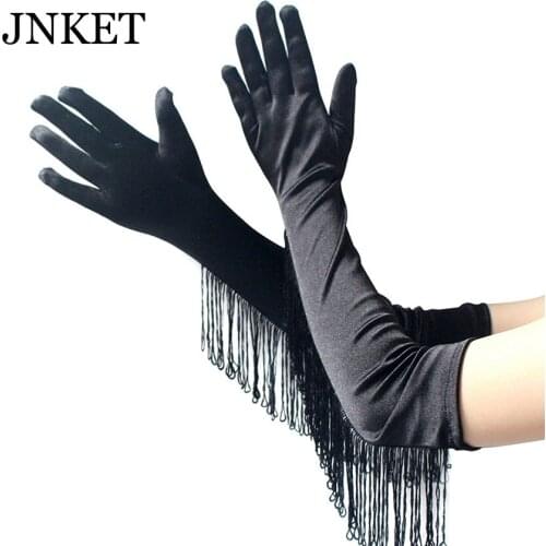 JNKET New Womens Tassel Long Gloves Latin Dance Gloves Performance Costume Accessories Gloves Full Finger Gloves