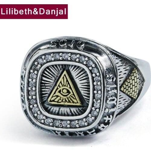 Eye Of God Letter 100% Pure 925 Sterling Silver Inlaid Natural Stone Adjustable Ring Fine Jewelry Men Women 2020 New Arrival R02