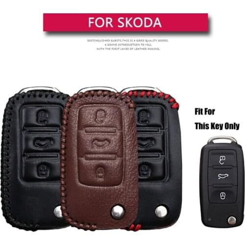 Leather Car Key Case Cover Key Holder Key Parts Skin Shell For Skoda Octavia 2 3 A7 Rapid Fabia Superb Kodiaq Karoq for VW