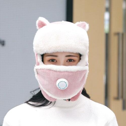 Creative Lei Feng Hat Mask All-in-One Womens Warm Hat Thick Knitted Outdoor Windproof Cold Hat Fashion 2021 New Best-Selling