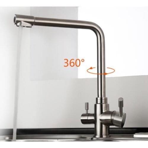 Kitchen 304 stainless steel brushed basin Faucet Hot&cold Pure Water faucet Drinking Water Filter Tap Three in one sink faucet