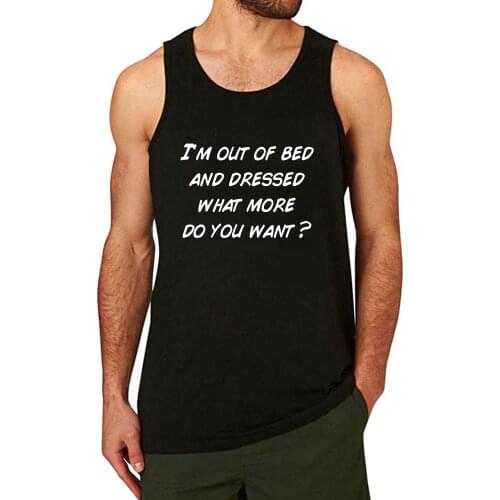 Lyprerazy IM OUT OF BED AND DRESSED Workout Gym Funny Printed Men Tank Top