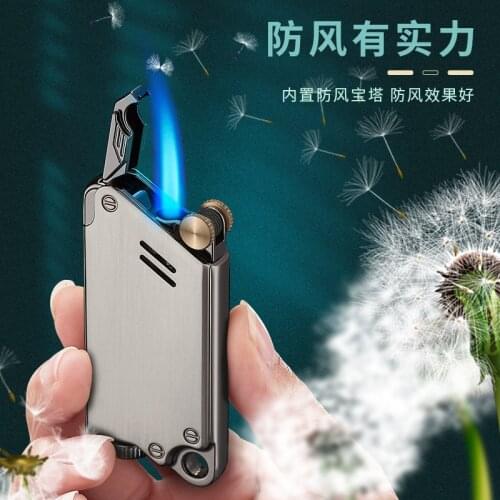 Metal Rolling Lighter Inflatable Butane Gas Lighter Windproof Jet Torch Blue Flame Lighter Cigarette Lighter Smoking Accessories