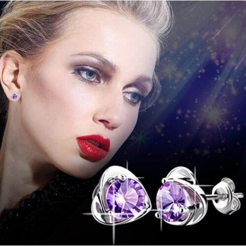Fashion Anti Allergy Stainless Steel Delicate Cubic Zircon Ear Nail Heart-Shaped Push-Back Earrings For Women Made in China 2021