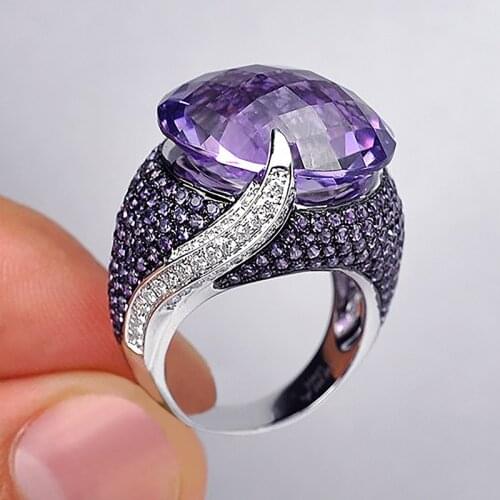 MOONROCY CZ Rings Silver Color Purple Crystal Ring Leaves Vintage Trendy Party Jewelry for Women Girls Dropshipping Wholesale