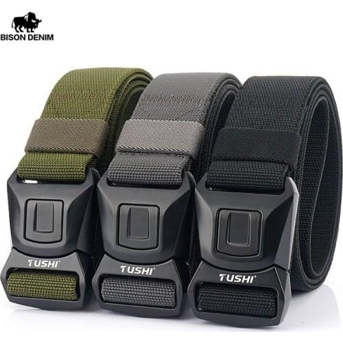 BISON DENIM Genuine Tactical Belt Hard Quick Release Zinc Metal Buckle Military Belt Soft Real Nylon Marine Corps Belt for Men