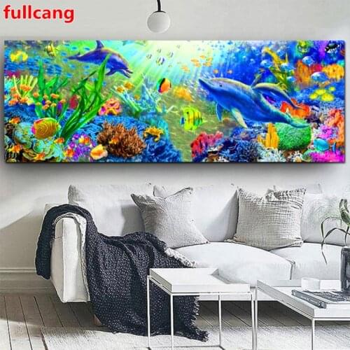 Dolphin Fish 5D DIY Diamond Painting Square Round Drill 3D Embroidery Cross Stitch 5D Fantasy Ocean Animal,Large Size JX2390