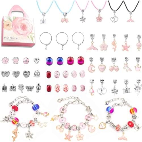 Hot Sale A Set Murano Glass Big Hole Bead Zinc Alloy Enamel Charms Fit DIY Creative Love Pink Children Gift Bracelets Necklaces