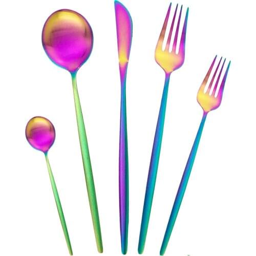 20Pcs Rainbow Dinnerware Set Knife Fork Spoon Dinner Set 304 Stainless Steel Cutlery Set Western MatteSilverware Flatware