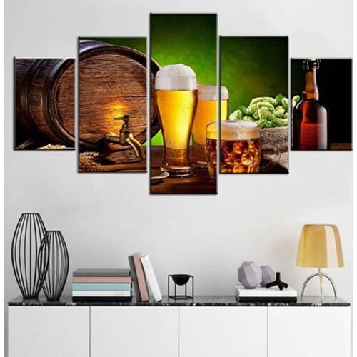 Beer Wall Art 5 Panels Canvas Painting Picture Artwork Home Modern Decor Paintings Living Room Dining Room Mural Bar Pub Decor