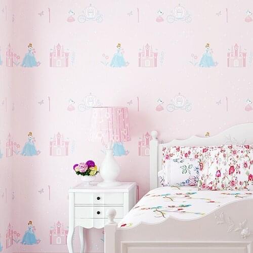 Blue Pink Princess Room Non-woven Wallpaper 3d Bedroom Wallpaper Girl Cute Cartoon Background Wall Papaer For Kids Room