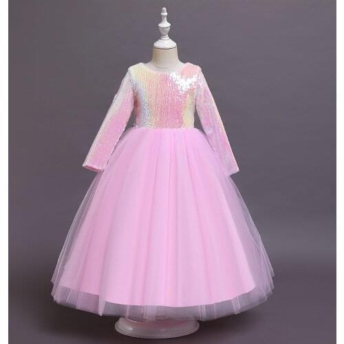 New western style girl dress flower girl costume long-sleeved sequined princess dress net yarn tutu skirt