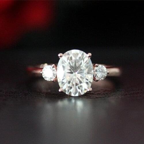 Solid 14K Rose Gold 7x9mm 2.00ct Carat Oval Cut Moissanite Engagement Ring Solarite with Round Moissanite Stone Fow Women