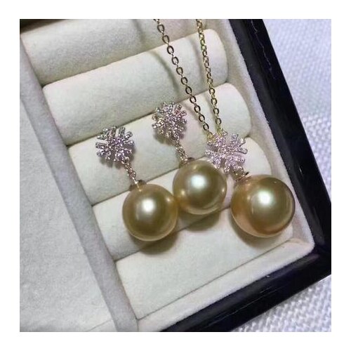 Huge 11-12mm south sea round gold pearl necklace 14K Gold Clasp KKK