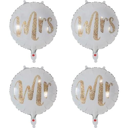 Wholesale round White Gold Glitter Print Mr&Mrs LOVE foil Balloons bride to be marriage Wedding Valentines Day Air Globos Sup